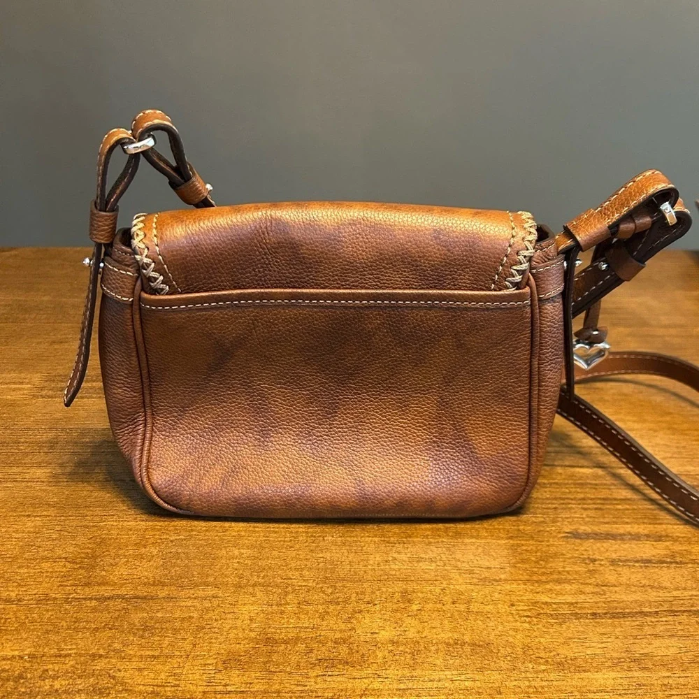 Brighton Vintage Colton Flap Saddle Bag Crossbody Aztec Brown Leather Purse - Picture 11 of 13